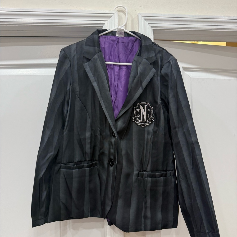Nevermore Wednesday Uniform Striped Blazer with Purple Lining